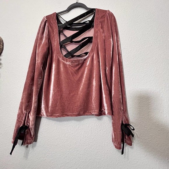 Anthropologie Open Back Velvet Top Taupe Free People Size Large - Picture 4 of 9